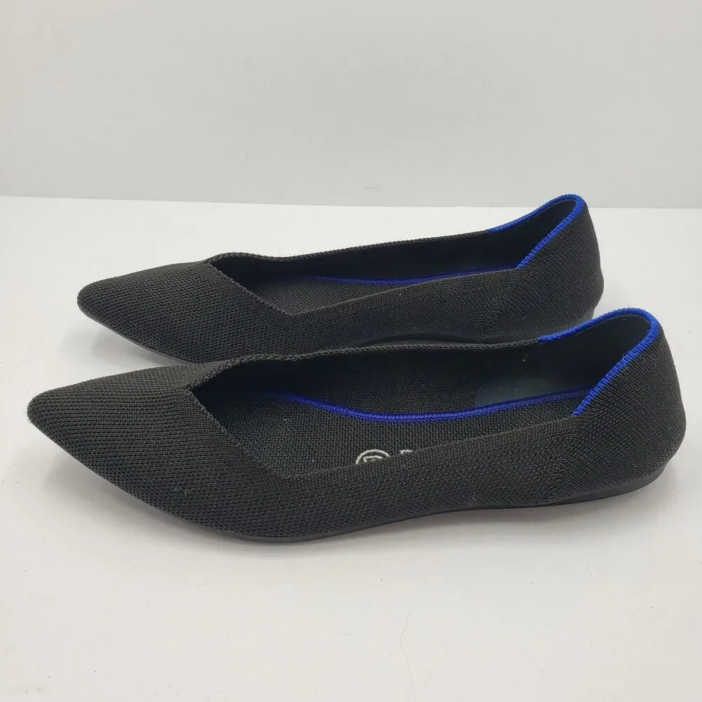 Rothys The Point Black Knit Flats 8.5 Womens Pointed Toe Washable Ballet Shoes